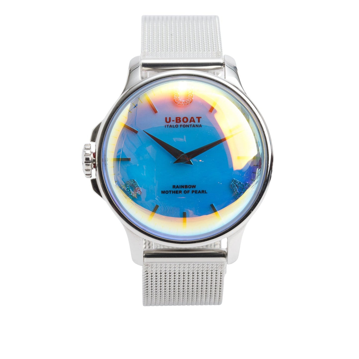 U-Boat Stainless Steel Italo Fontana 38 MM Quartz Watch Rainbow Mother of Pearl Dial w/ Box