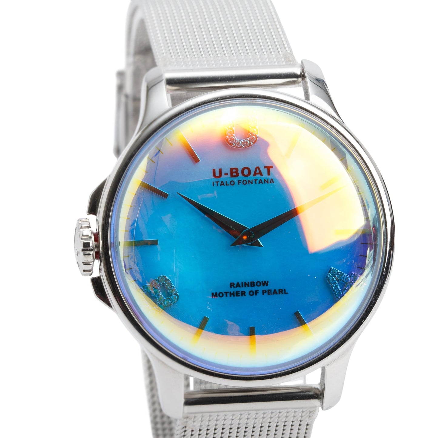 U-Boat Stainless Steel Italo Fontana 38 MM Quartz Watch Rainbow Mother of Pearl Dial w/ Box