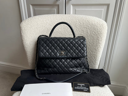 Chanel Black Quilted Caviar Leather Medium Coco Handle Bag