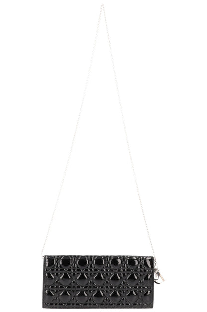 Christian Dior Lady Dior Pouch Patent Clutch Black