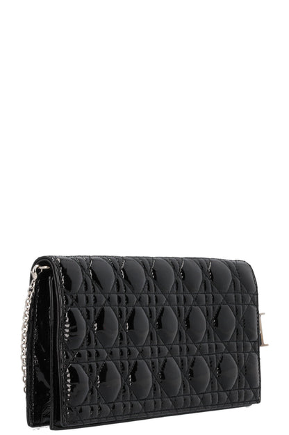 Christian Dior Lady Dior Pouch Patent Clutch Black