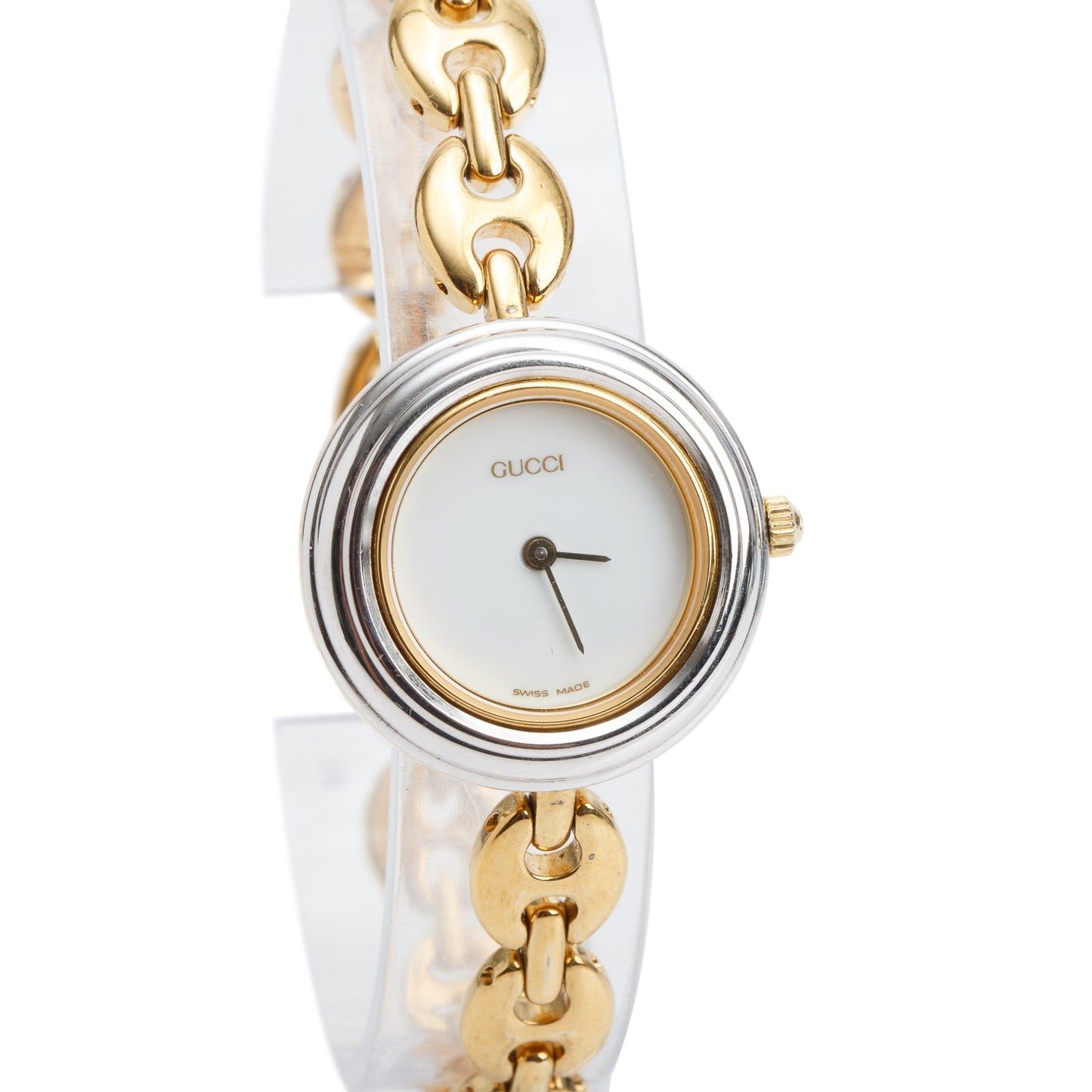 Gucci Gold Plated Stainless Steel 1100 Series 26 MM Watch White Dial w/ Box & 5 Multicolour Bezels
