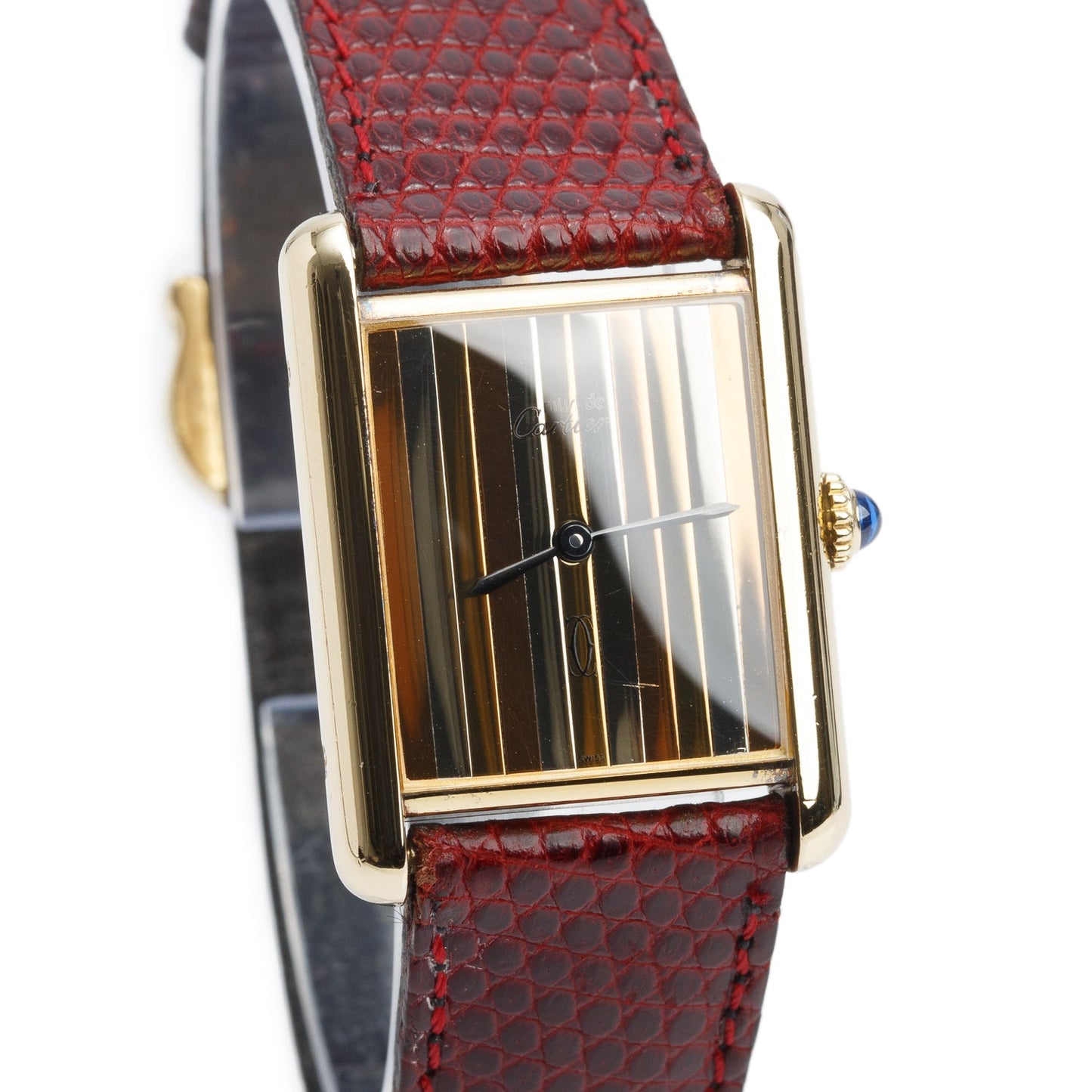 Cartier Vintage 18k Gold Vermeil Sterling Silver Argent Must de Cartier Tank Quartz Watch Trinity Dial
