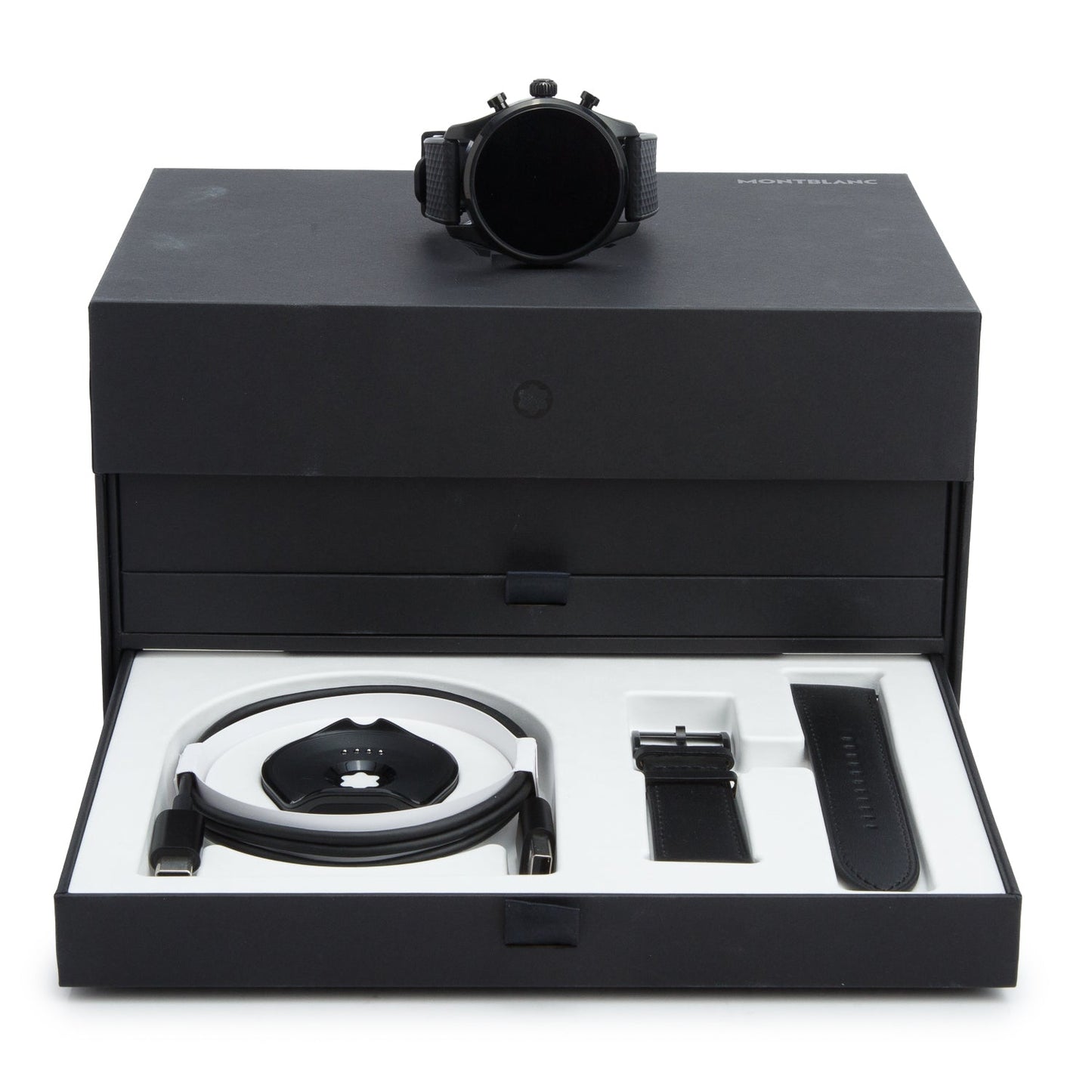 Montblanc Black Titanium Summit 3 42 MM Smartwatch S3T22 w/ Box, Papers, Extra Leather Strap & Charger