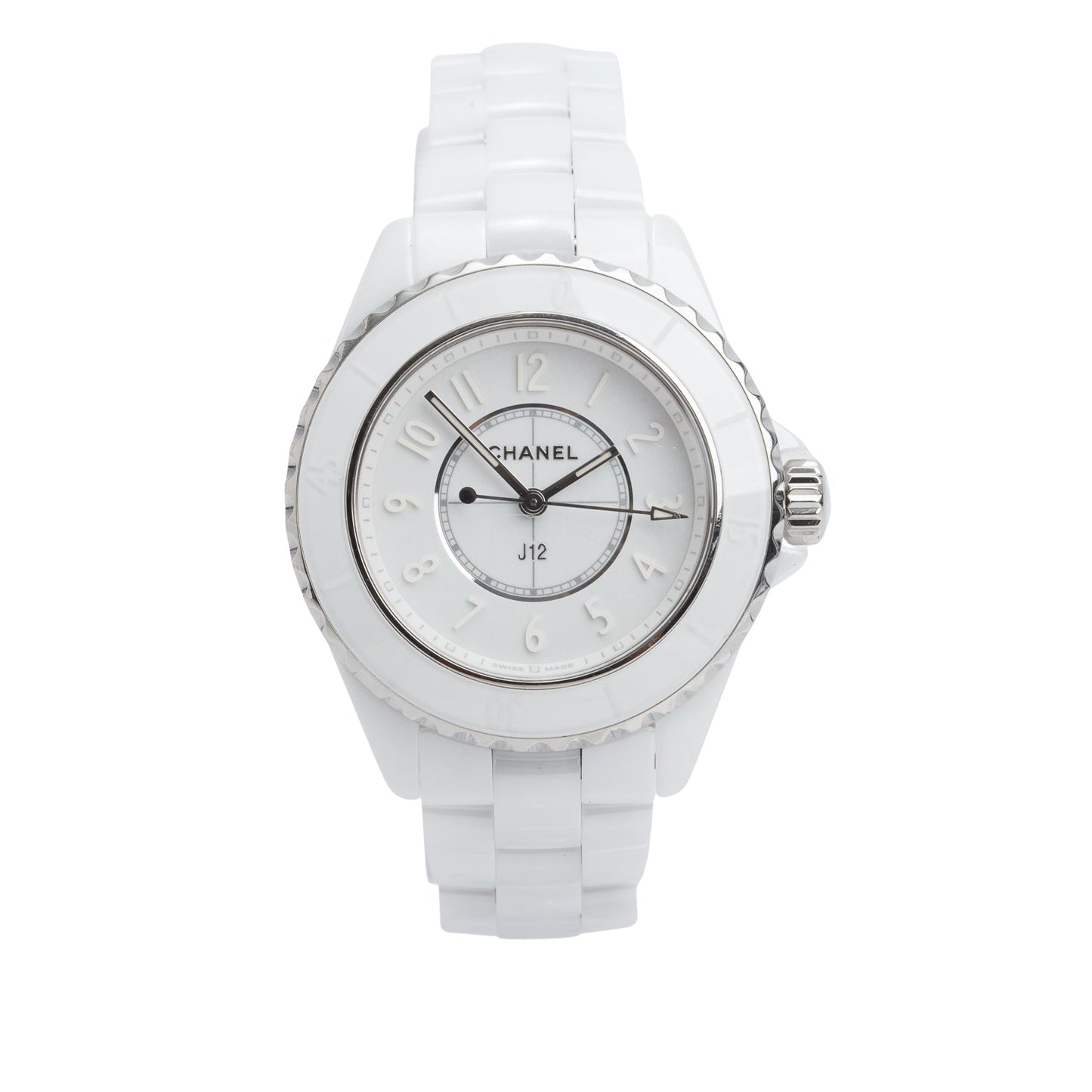 Chanel Limited Edition Stainless Steel & White Ceramic 33 MM J12 Phantom Quartz Watch w/ Box