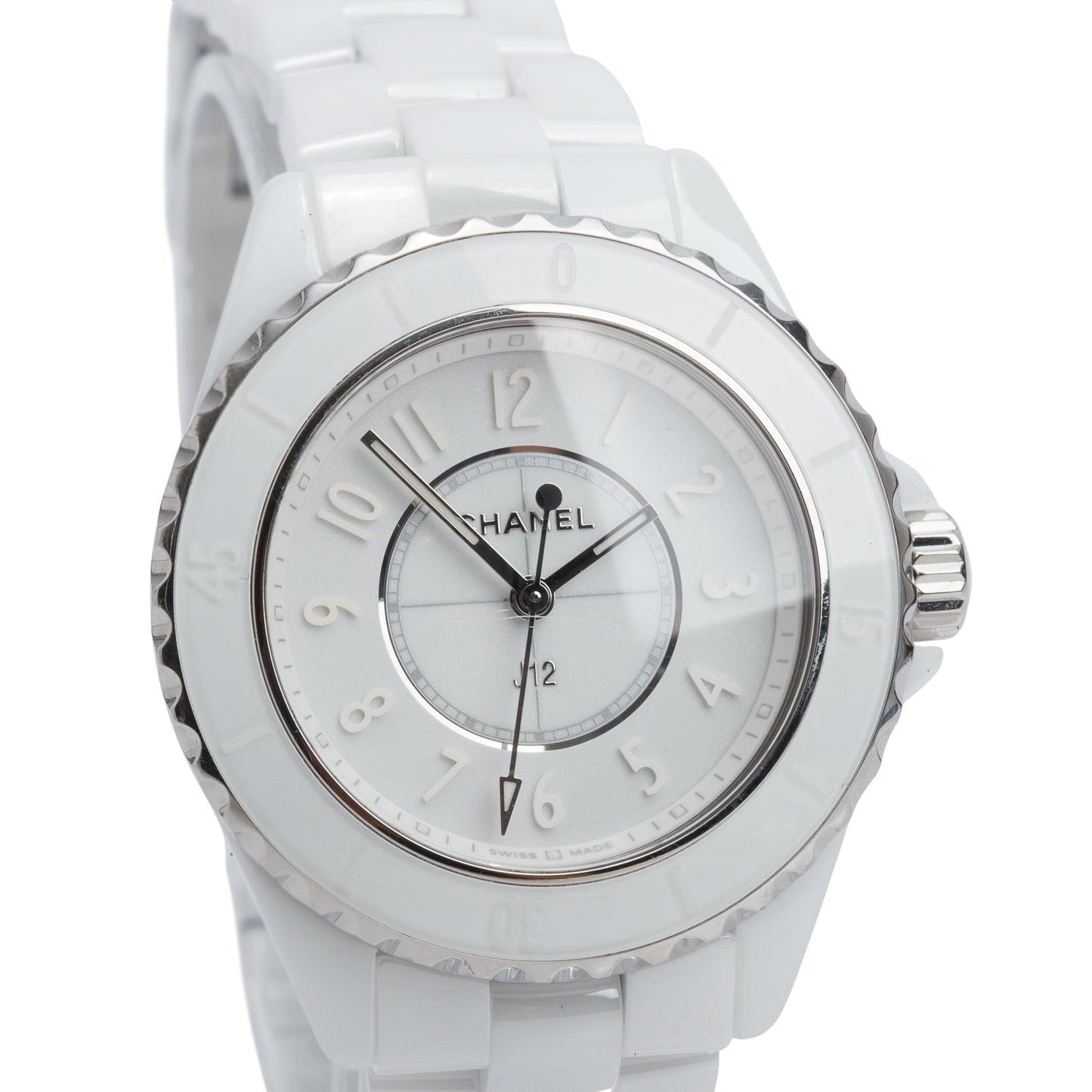 Chanel Limited Edition Stainless Steel & White Ceramic 33 MM J12 Phantom Quartz Watch w/ Box