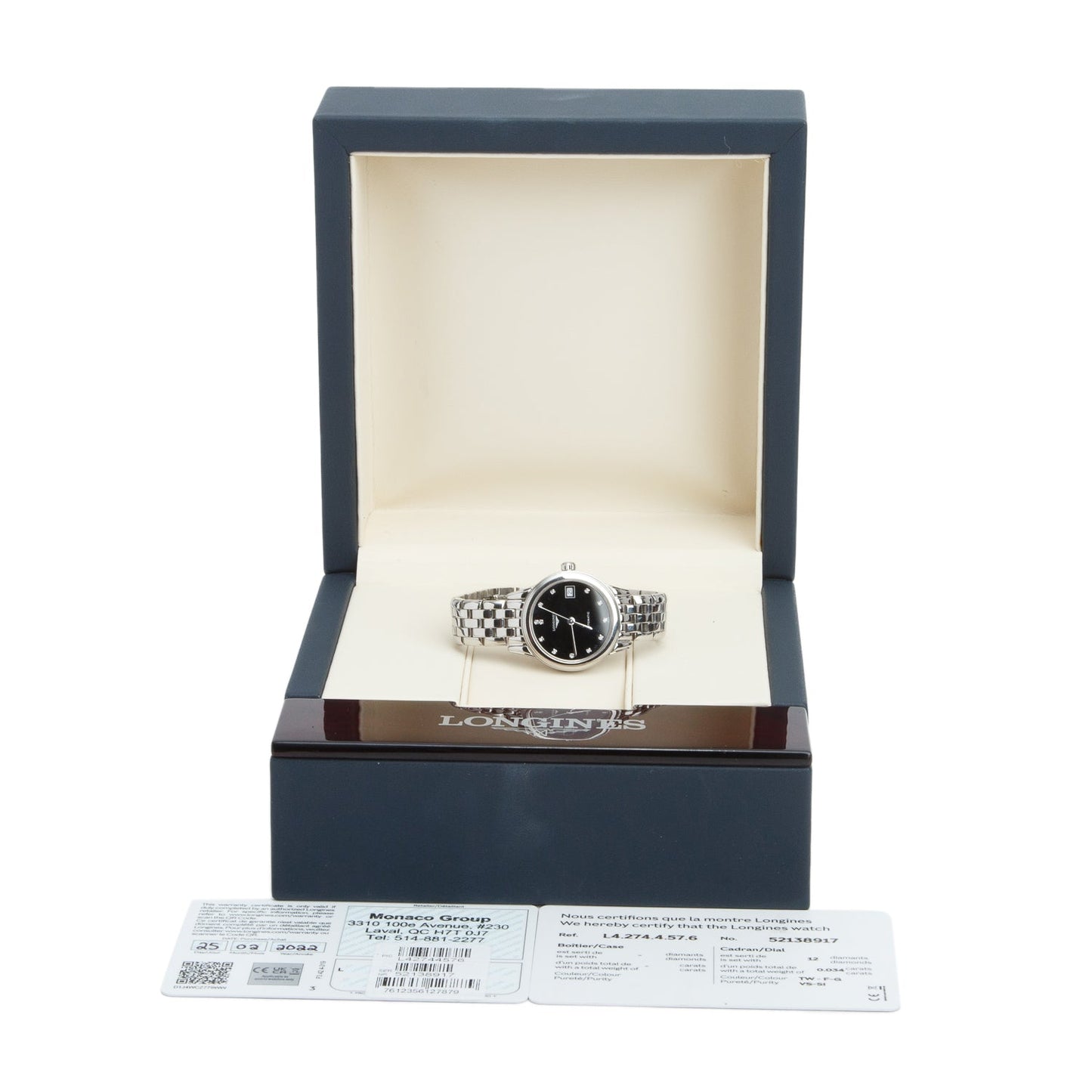 Longines 2022 Stainless Steel Flagship Classic 26 MM Automatic Watch Diamond Black Dial w/ Box & Papers