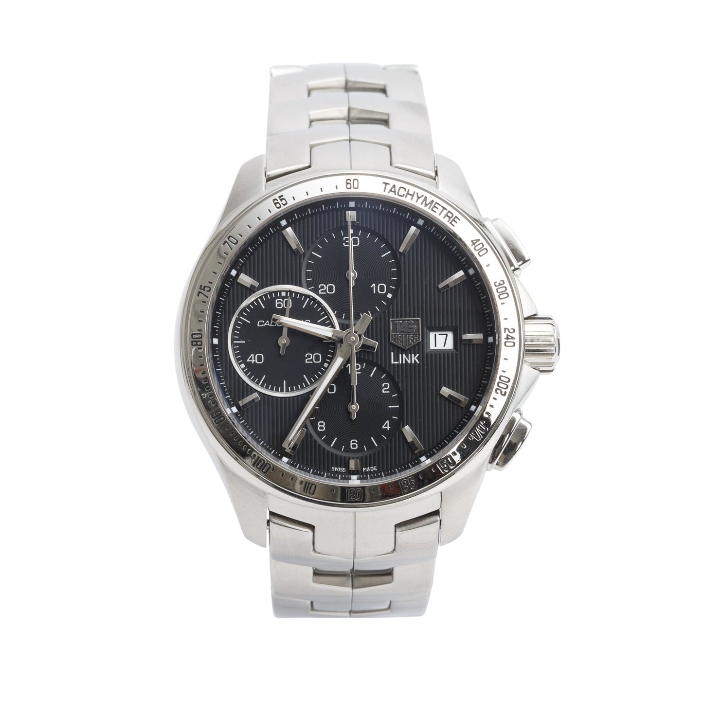 Tag Heuer Stainless Steel Link 43 MM Automatic Chronograph Watch Black Dial CAT2010