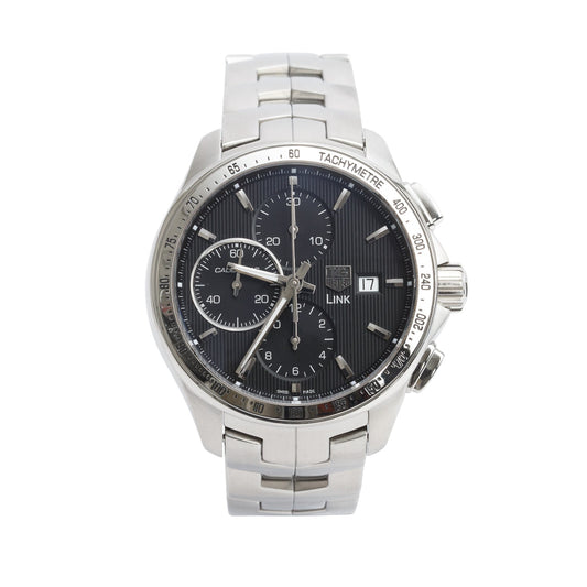 Tag Heuer Stainless Steel Link 43 MM Automatic Chronograph Watch Black Dial CAT2010