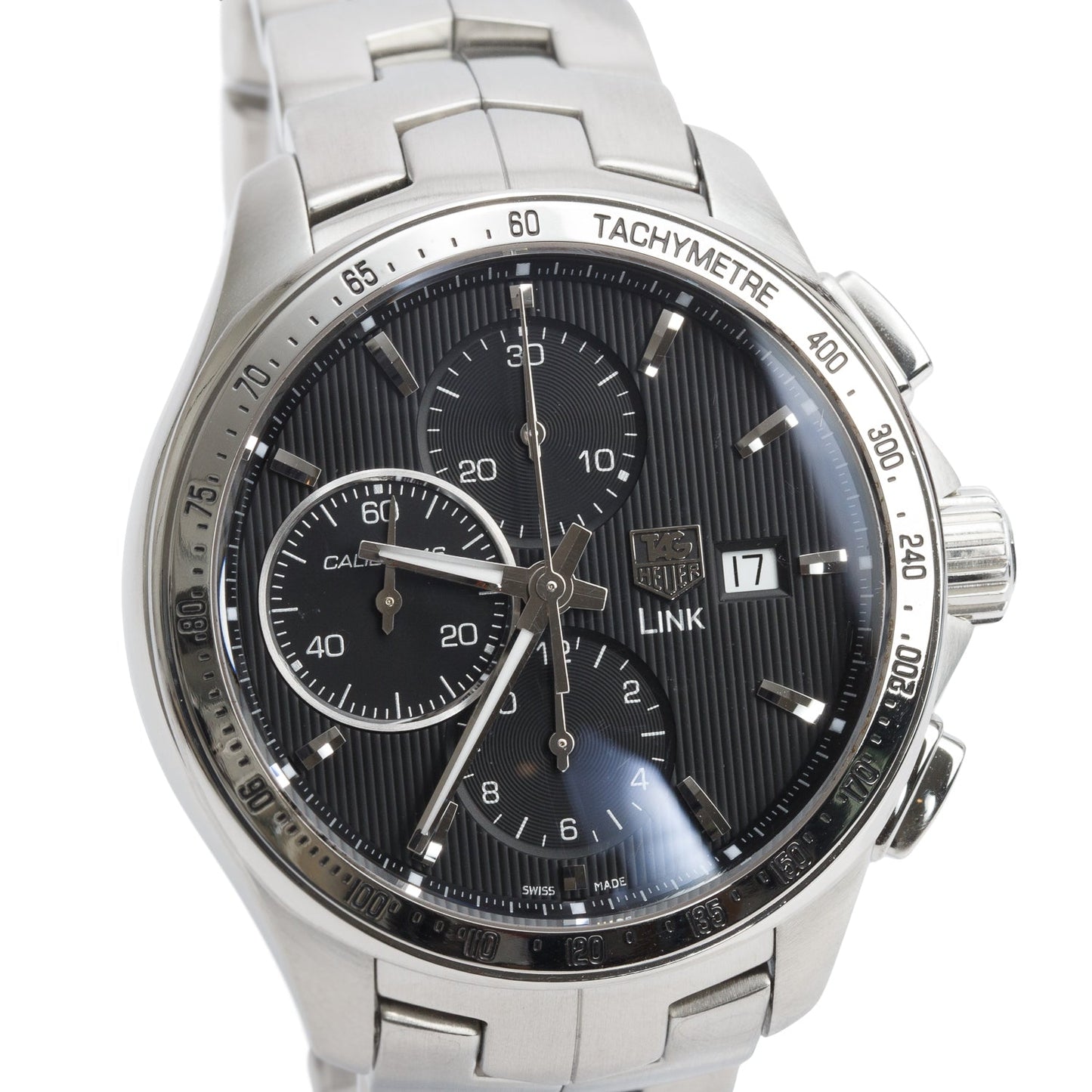 Tag Heuer Stainless Steel Link 43 MM Automatic Chronograph Watch Black Dial CAT2010