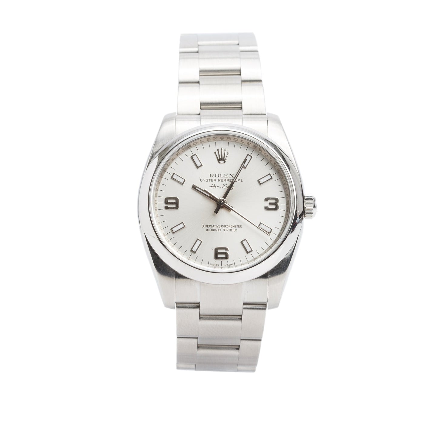 Rolex Stainless Steel Oyster Perpetual Air King 34 MM Automatic Watch Silver Dial 114200 w/ Box & Papers