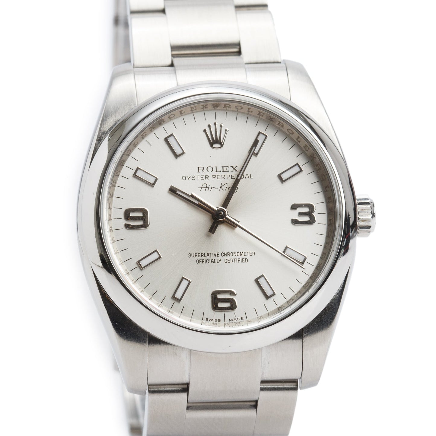 Rolex Stainless Steel Oyster Perpetual Air King 34 MM Automatic Watch Silver Dial 114200 w/ Box & Papers