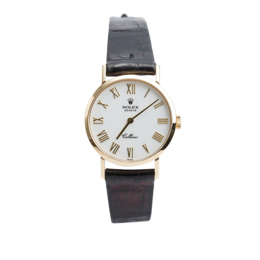 Rolex Vintage 18k Yellow Gold Cellini 26 MM Manual Watch White Dial 4109 w/ Extra Strap