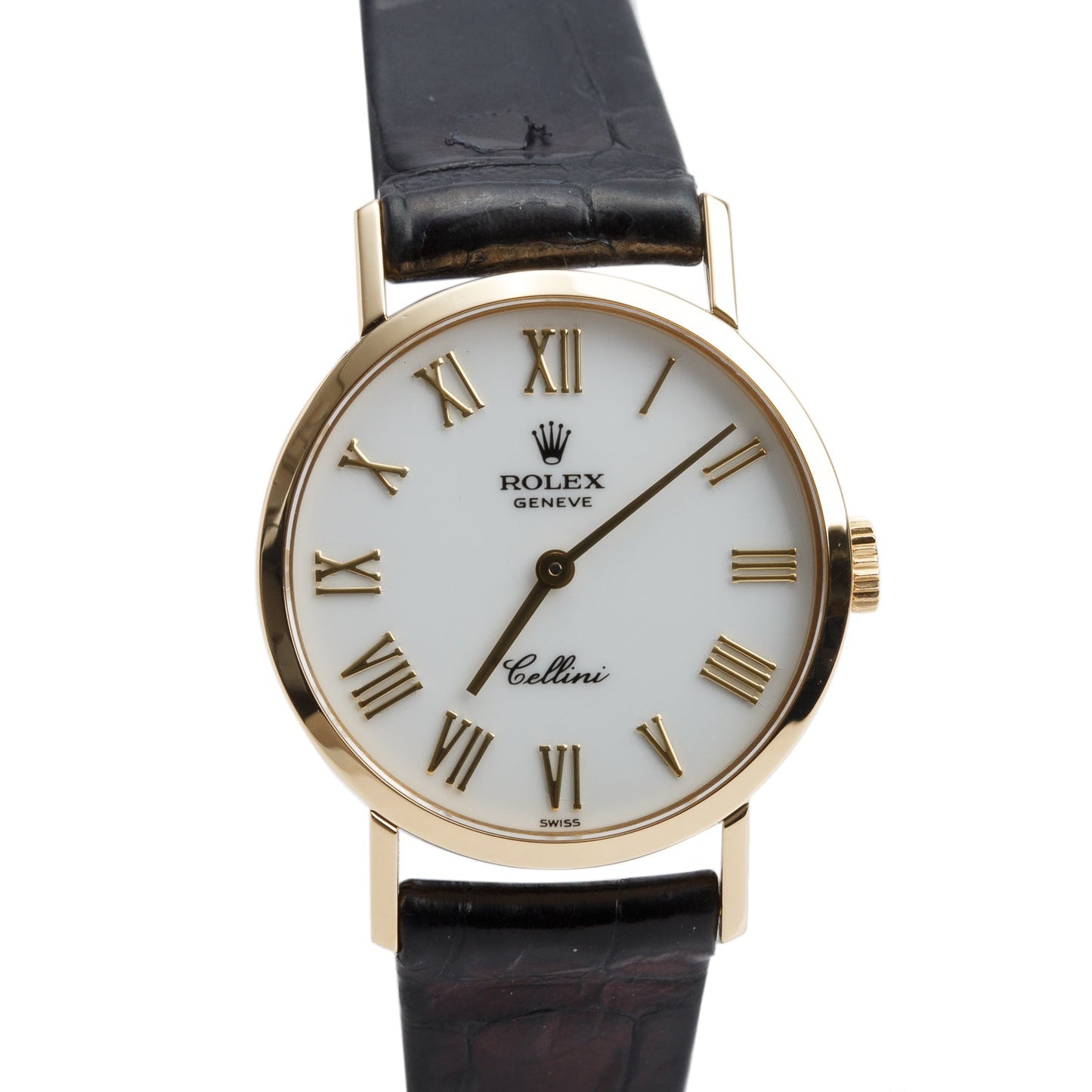 Rolex Vintage 18k Yellow Gold Cellini 26 MM Manual Watch White Dial 4109 w/ Extra Strap