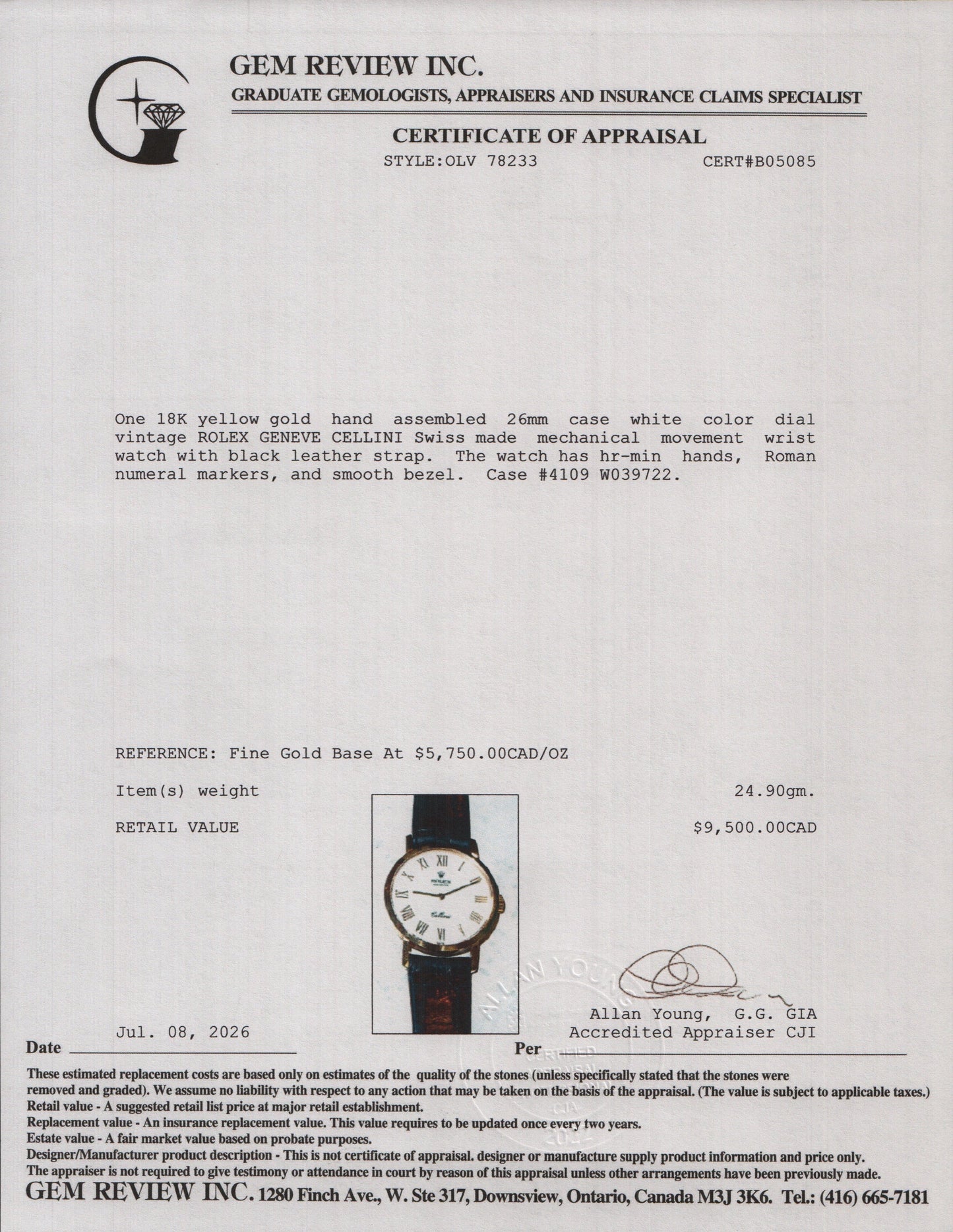 Rolex Vintage 18k Yellow Gold Cellini 26 MM Manual Watch White Dial 4109 w/ Extra Strap