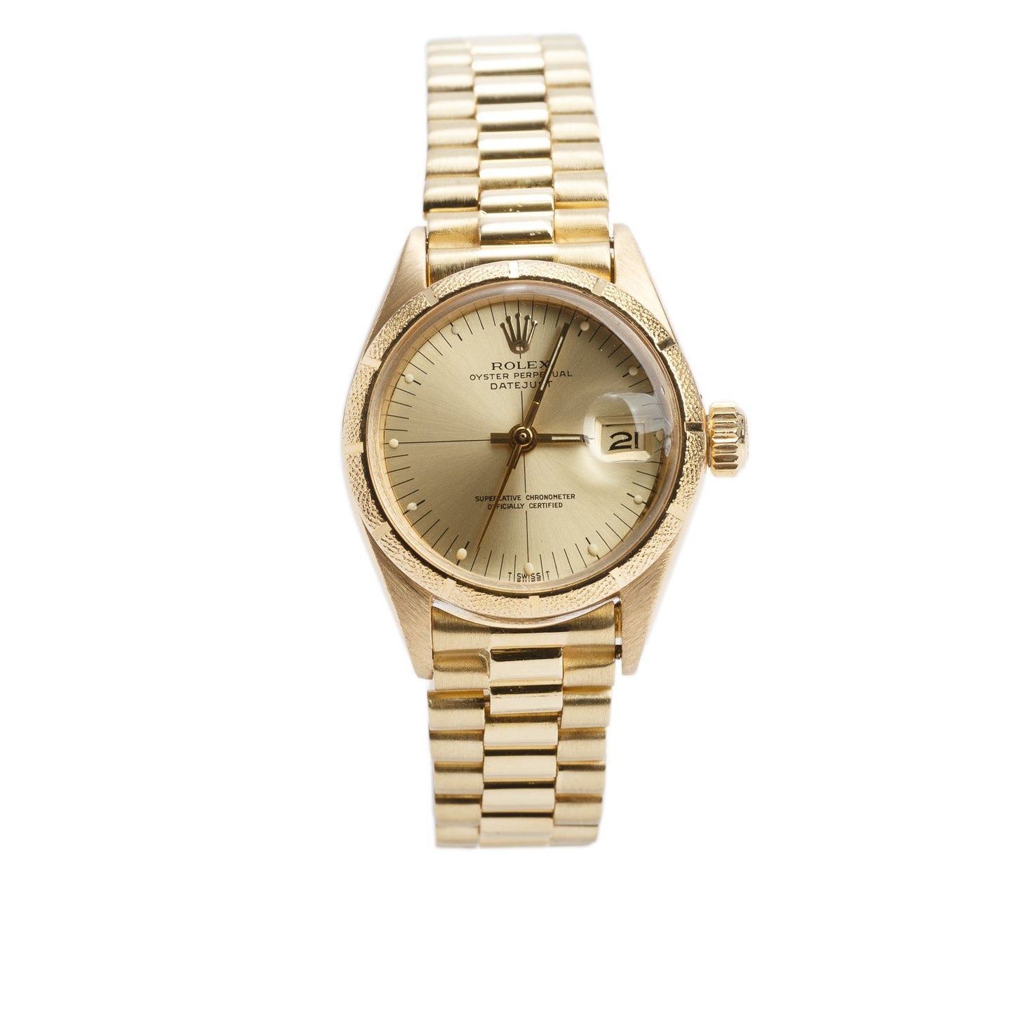 Rolex Vintage 18k Yellow Gold Lady-Datejust 26 MM Automatic Watch Champagne Dial 6900