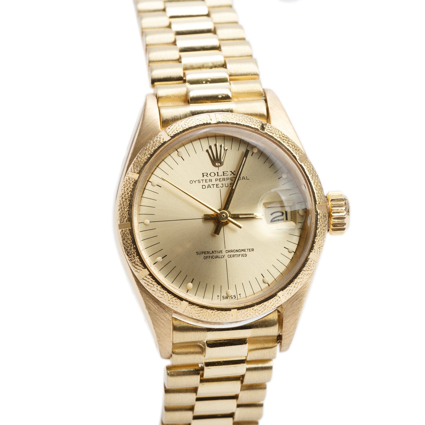 Rolex Vintage 18k Yellow Gold Lady-Datejust 26 MM Automatic Watch Champagne Dial 6900