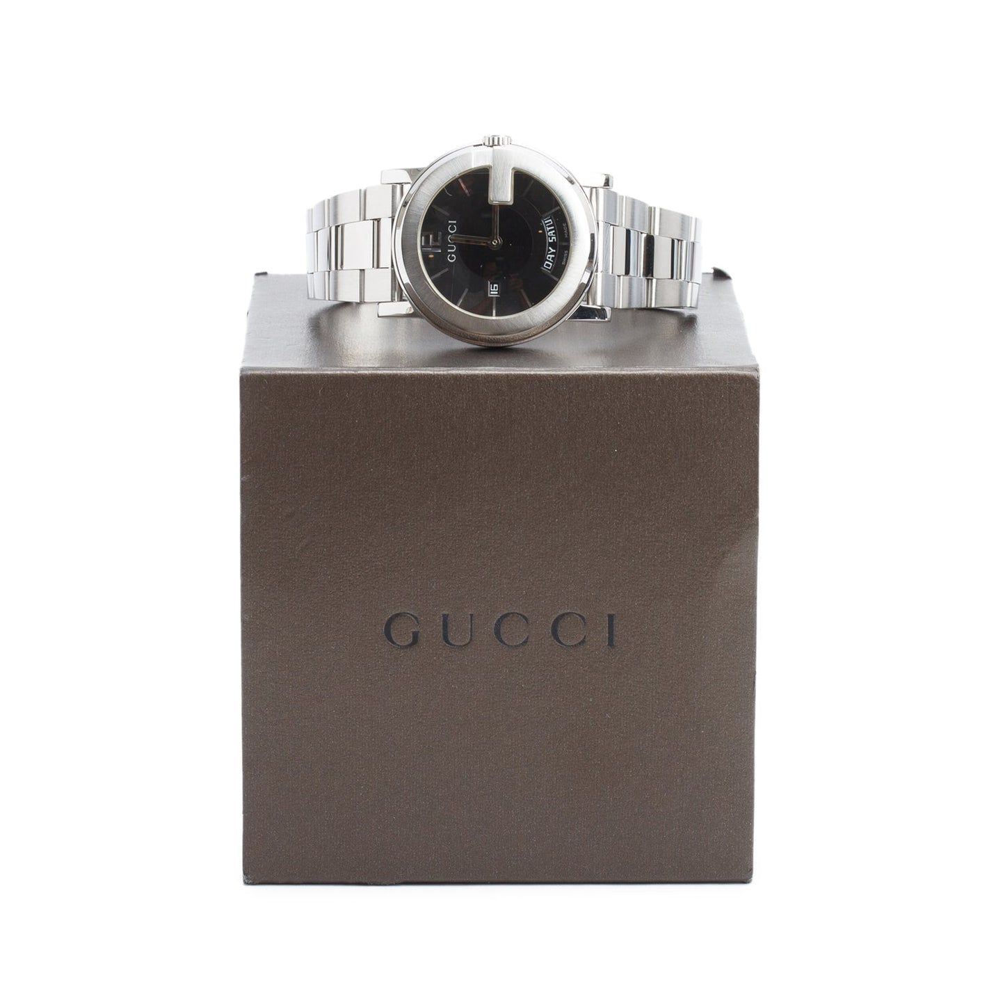 Gucci Stainless Steel Day Date 101 M Series 40 MM Quartz Watch Black Dial w/ Box & Papers