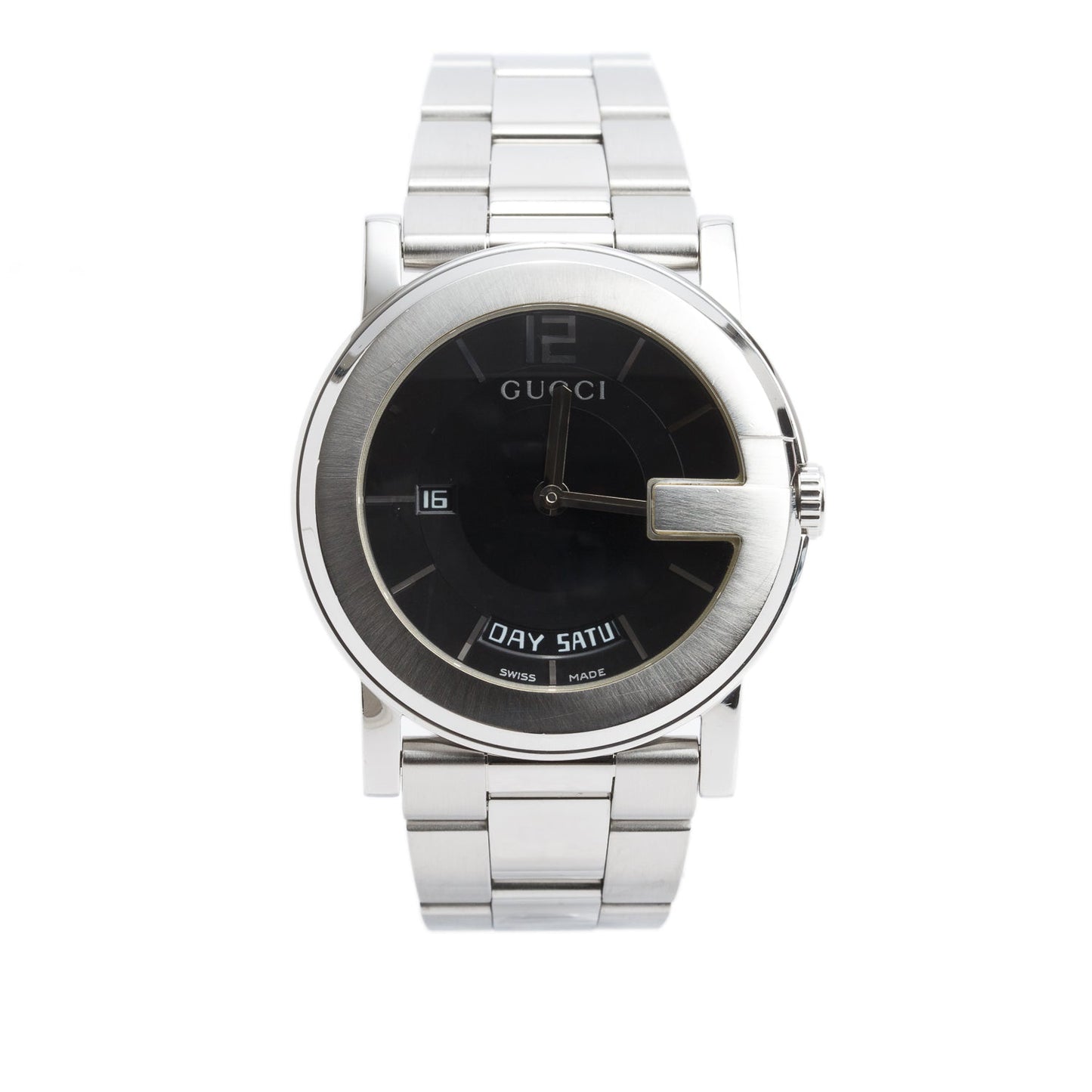 Gucci Stainless Steel Day Date 101 M Series 40 MM Quartz Watch Black Dial w/ Box & Papers