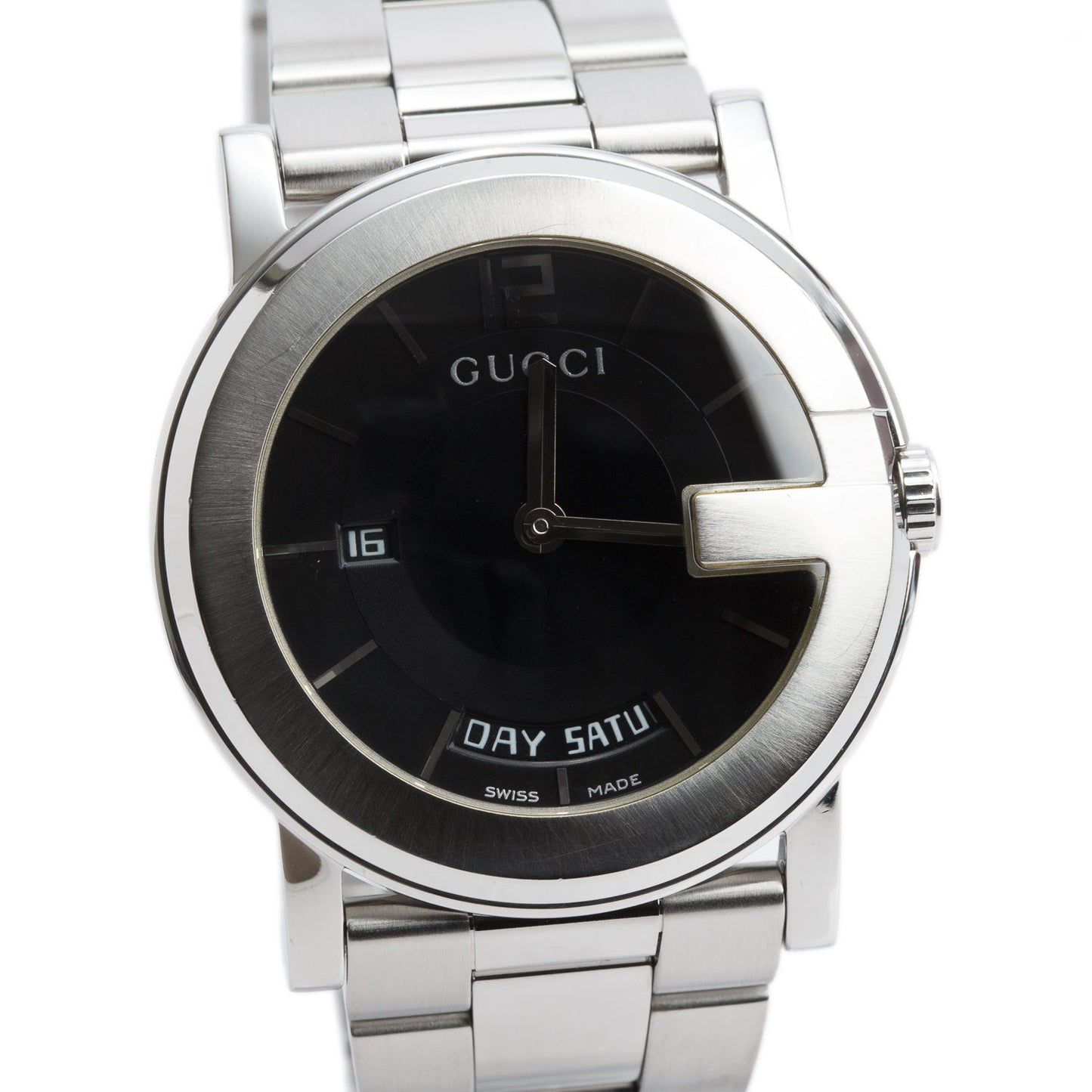 Gucci Stainless Steel Day Date 101 M Series 40 MM Quartz Watch Black Dial w/ Box & Papers