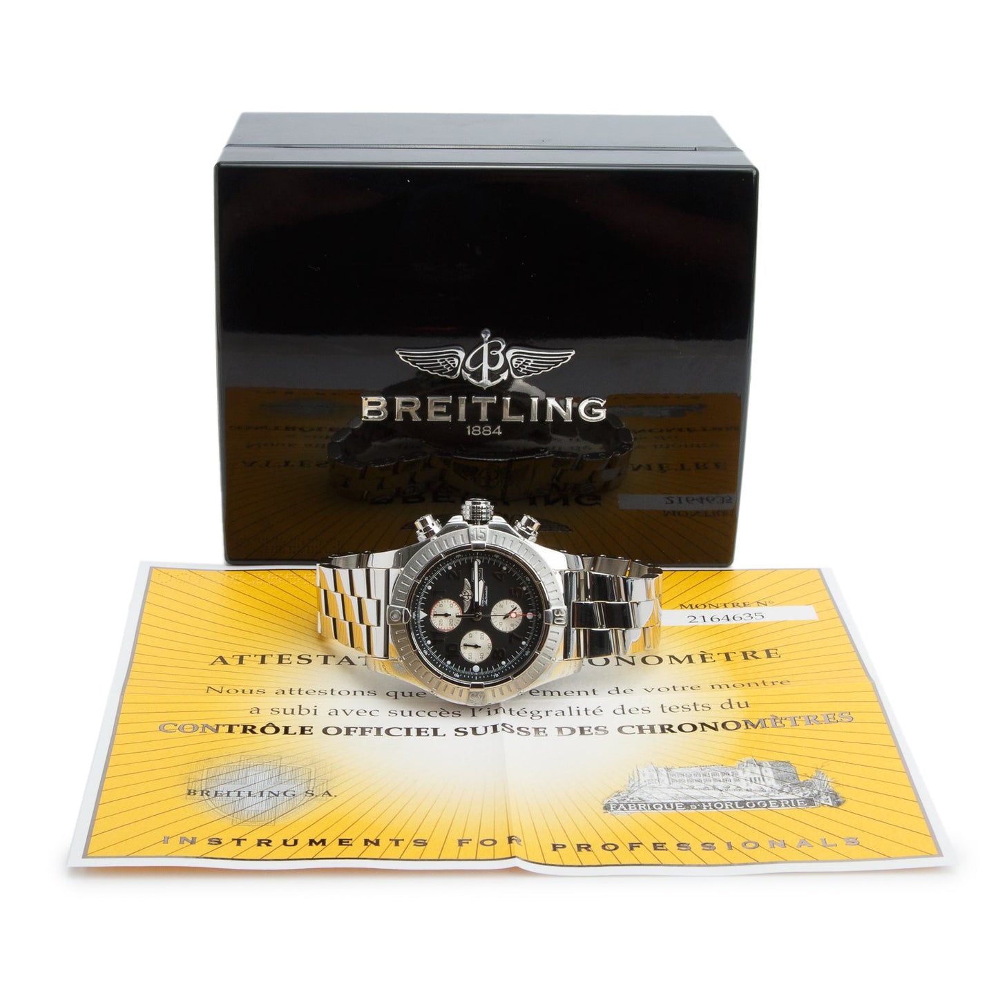 Breitling Stainless Steel Super Avenger 48 MM Automatic Chronograph Watch Black Dial A13370 w/ Box & Papers