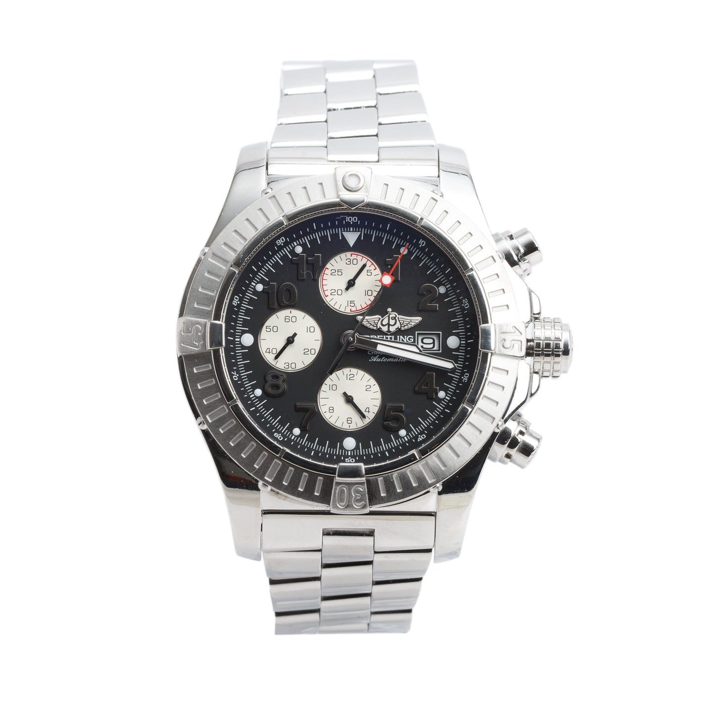 Breitling Stainless Steel Super Avenger 48 MM Automatic Chronograph Watch Black Dial A13370 w/ Box & Papers