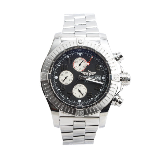 Breitling Stainless Steel Super Avenger 48 MM Automatic Chronograph Watch Black Dial A13370 w/ Box & Papers