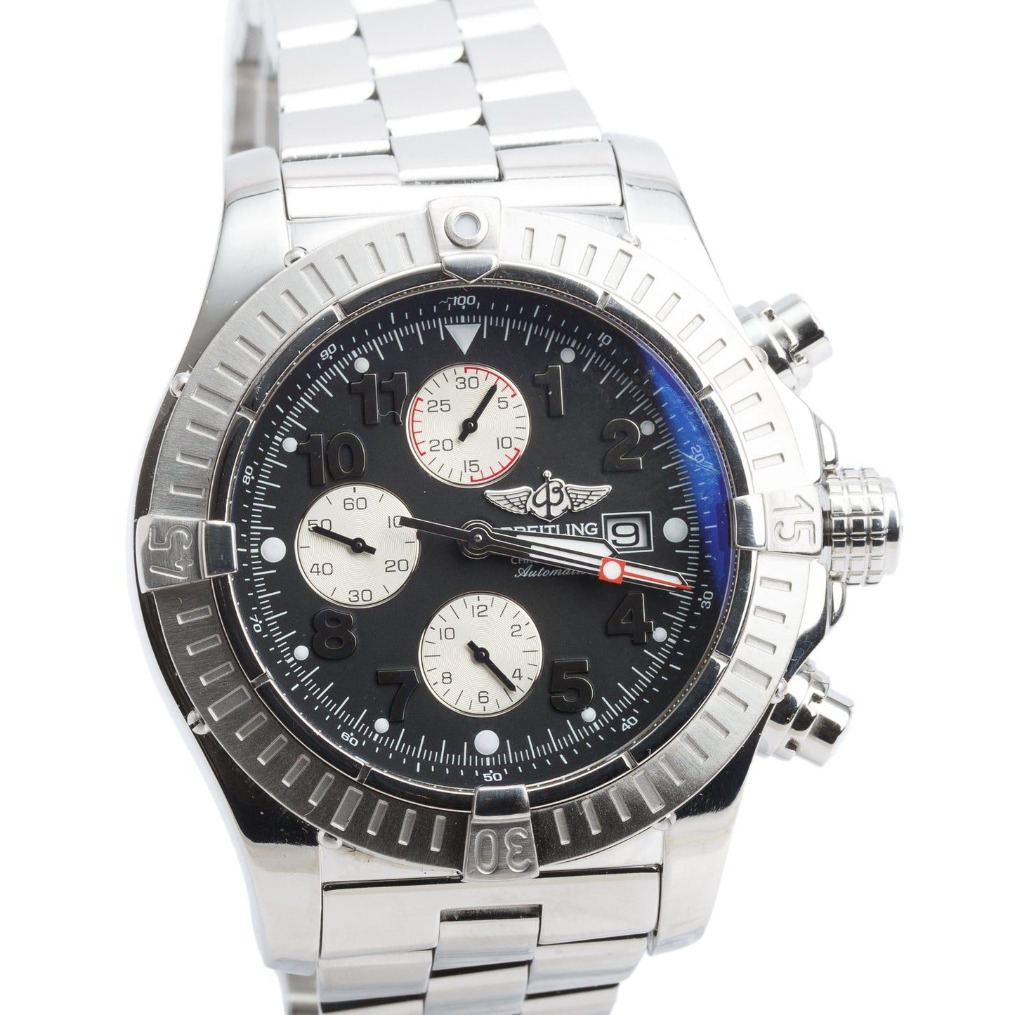 Breitling Stainless Steel Super Avenger 48 MM Automatic Chronograph Watch Black Dial A13370 w/ Box & Papers