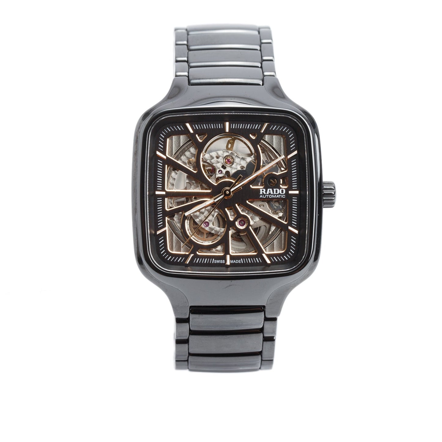 Rado Black High-Tech Ceramic True Square Open Heart 38 MM Automatic Watch Skeleton Dial R27086162