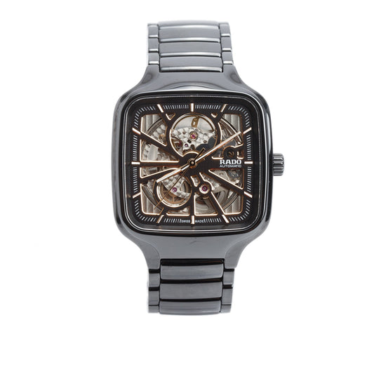 Rado Black High-Tech Ceramic True Square Open Heart 38 MM Automatic Watch Skeleton Dial R27086162