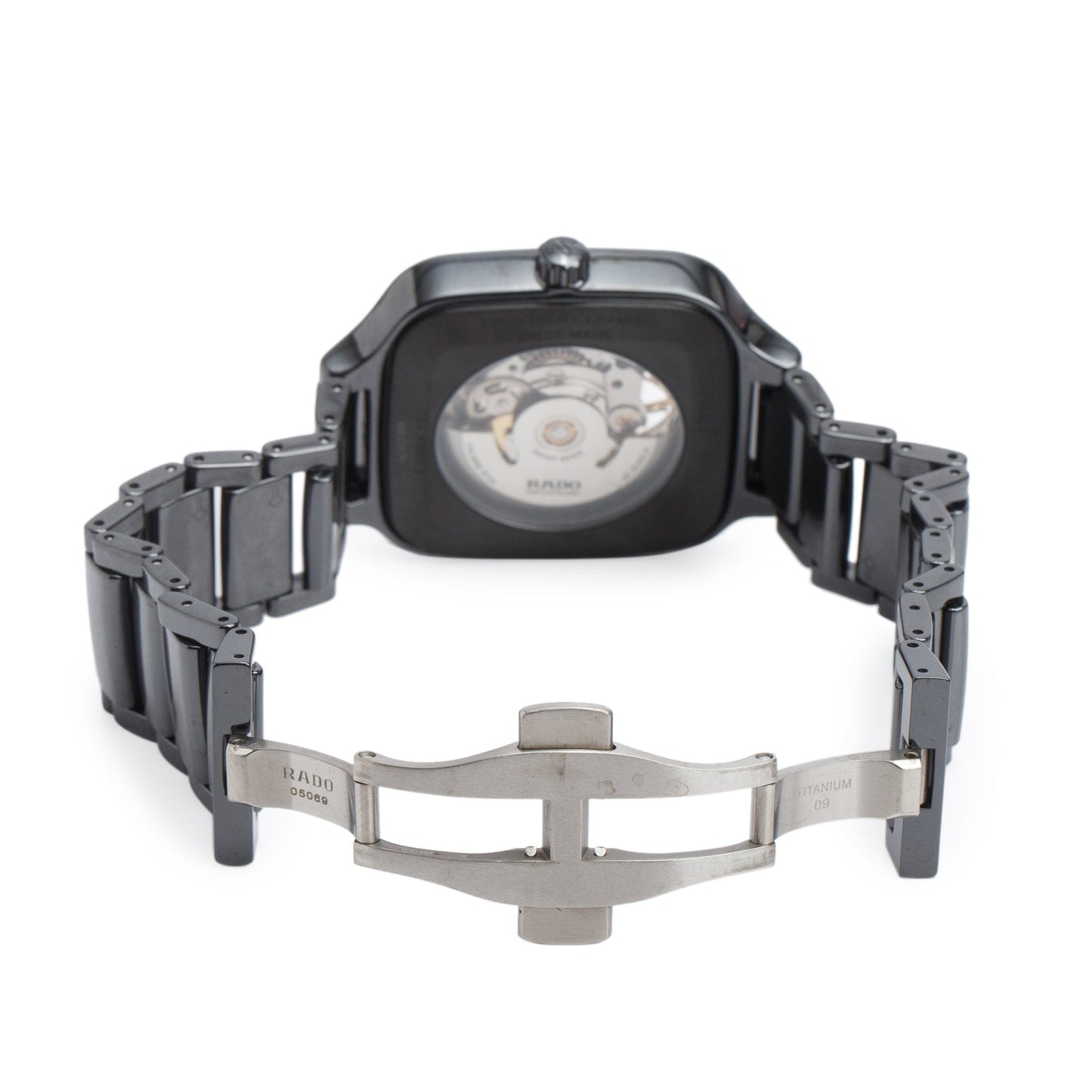 Rado Black High-Tech Ceramic True Square Open Heart 38 MM Automatic Watch Skeleton Dial R27086162