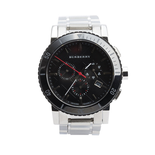 Burberry Stainless Steel The City 43 MM Chronograph Quartz Watch Black Dial BU9380