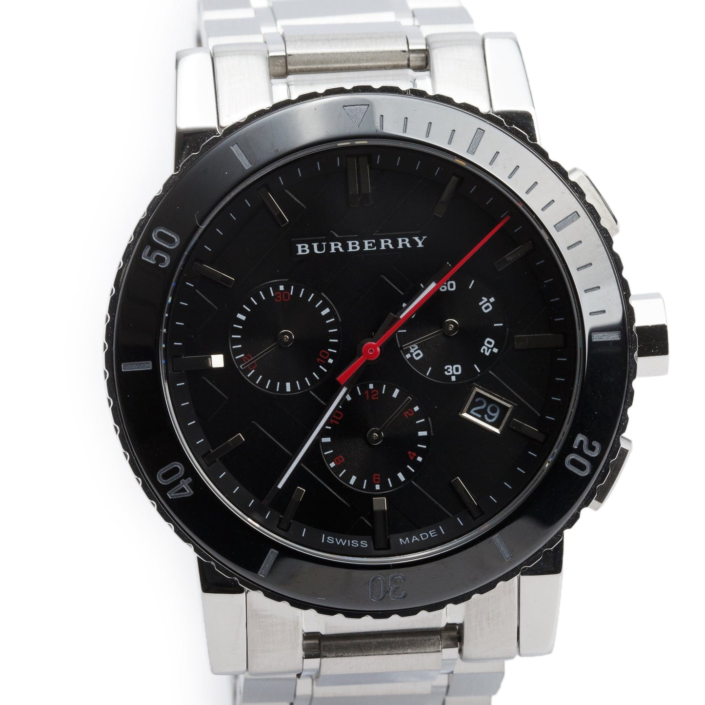 Burberry Stainless Steel The City 43 MM Chronograph Quartz Watch Black Dial BU9380