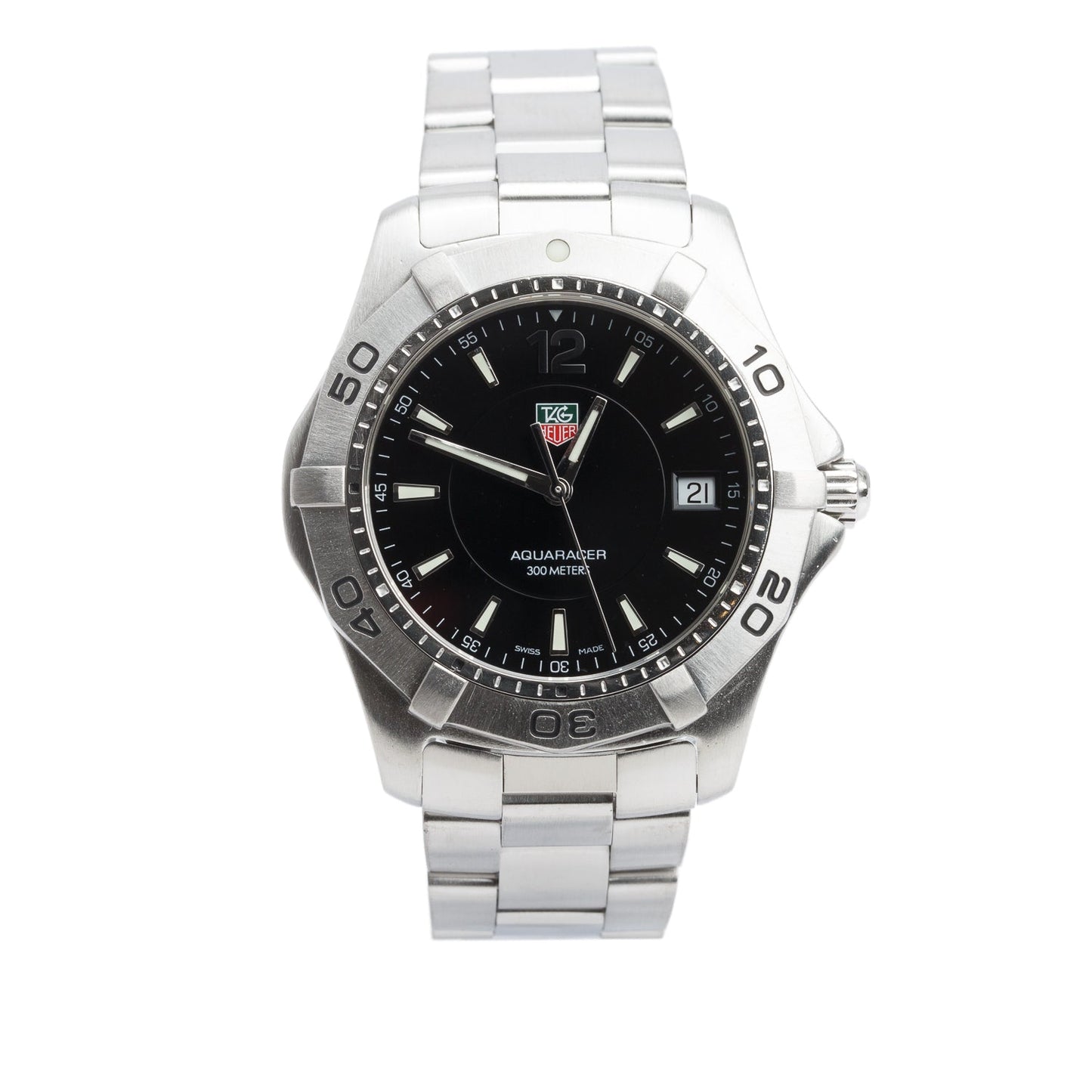 Tag Heuer Stainless Steel Aquaracer 39 MM Watch Black Dial WAF1110