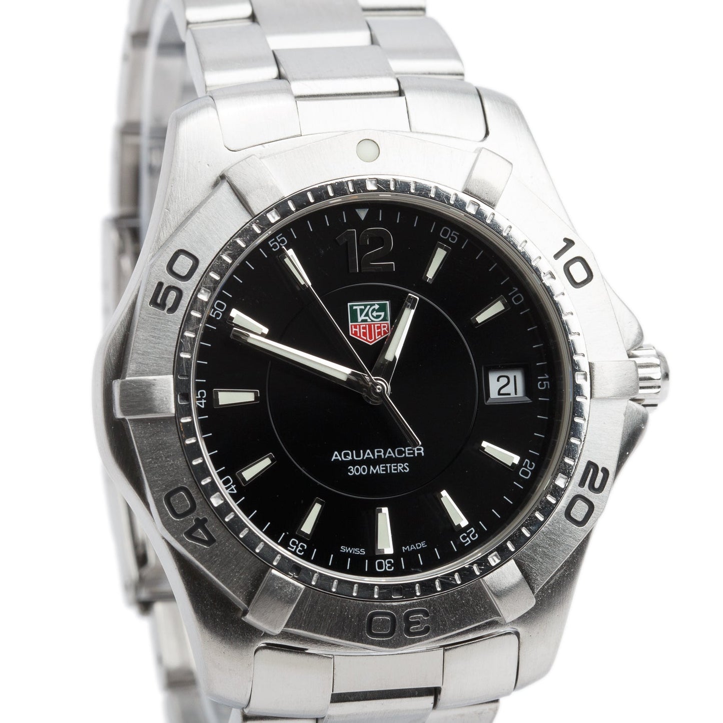 Tag Heuer Stainless Steel Aquaracer 39 MM Watch Black Dial WAF1110