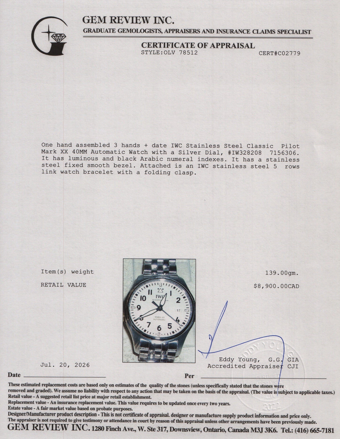 IWC 2026 Stainless Steel Classic Pilot Mark XX 40MM Automatic Watch Silver Dial IW328208 w/ Box & Papers