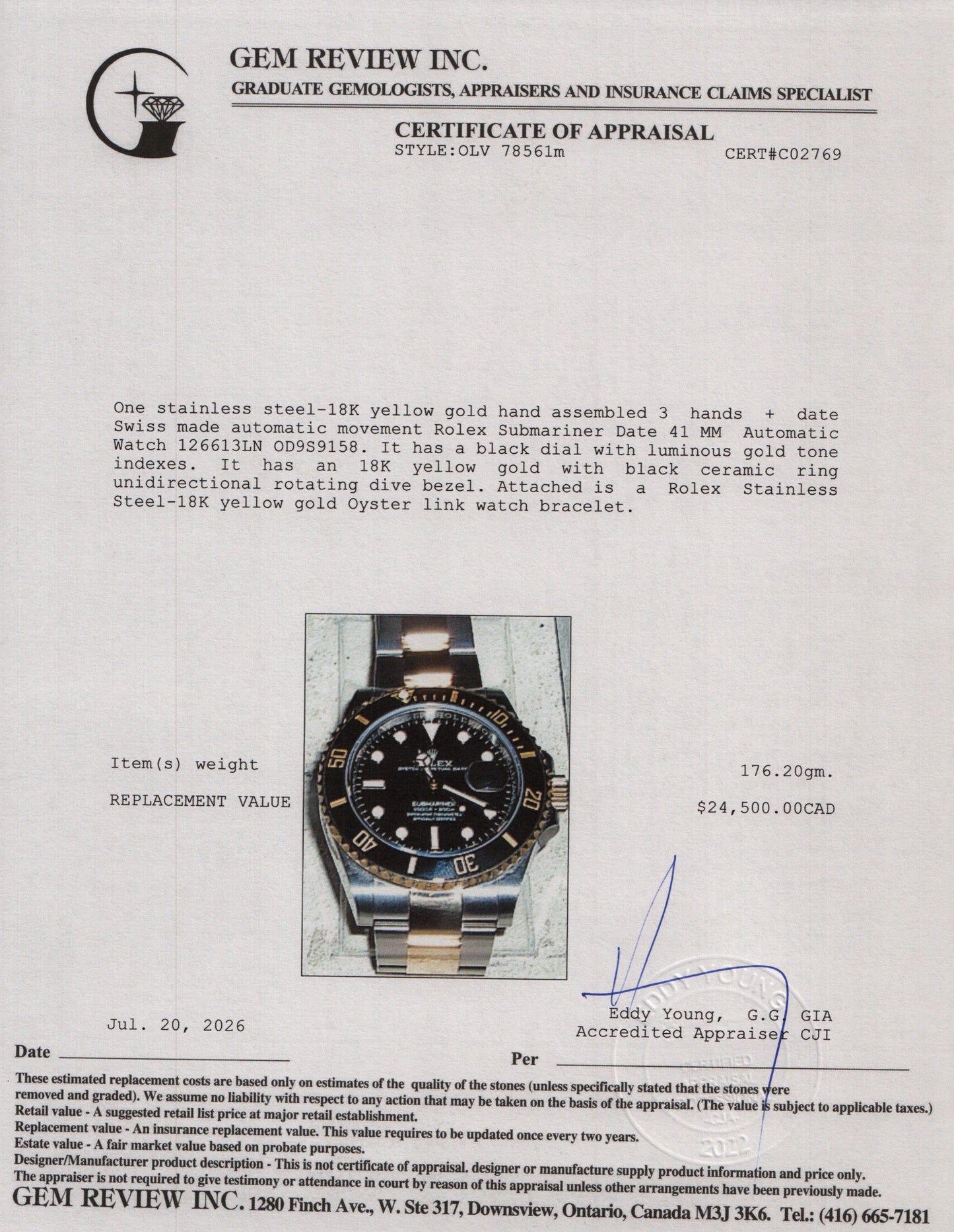 Rolex 2022 Stainless Steel & 18k Rose Gold Submariner Date 41 MM Automatic Watch 126613LN w/ Box & Papers
