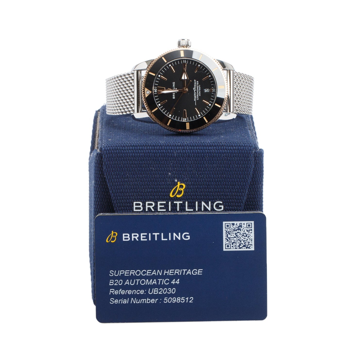 Breitling Stainless Steel & 18k Rose Gold Superocean Heritage B20 44 MM Automatic Watch Black Dial UB2030 / Box, Papers & Extra Strap