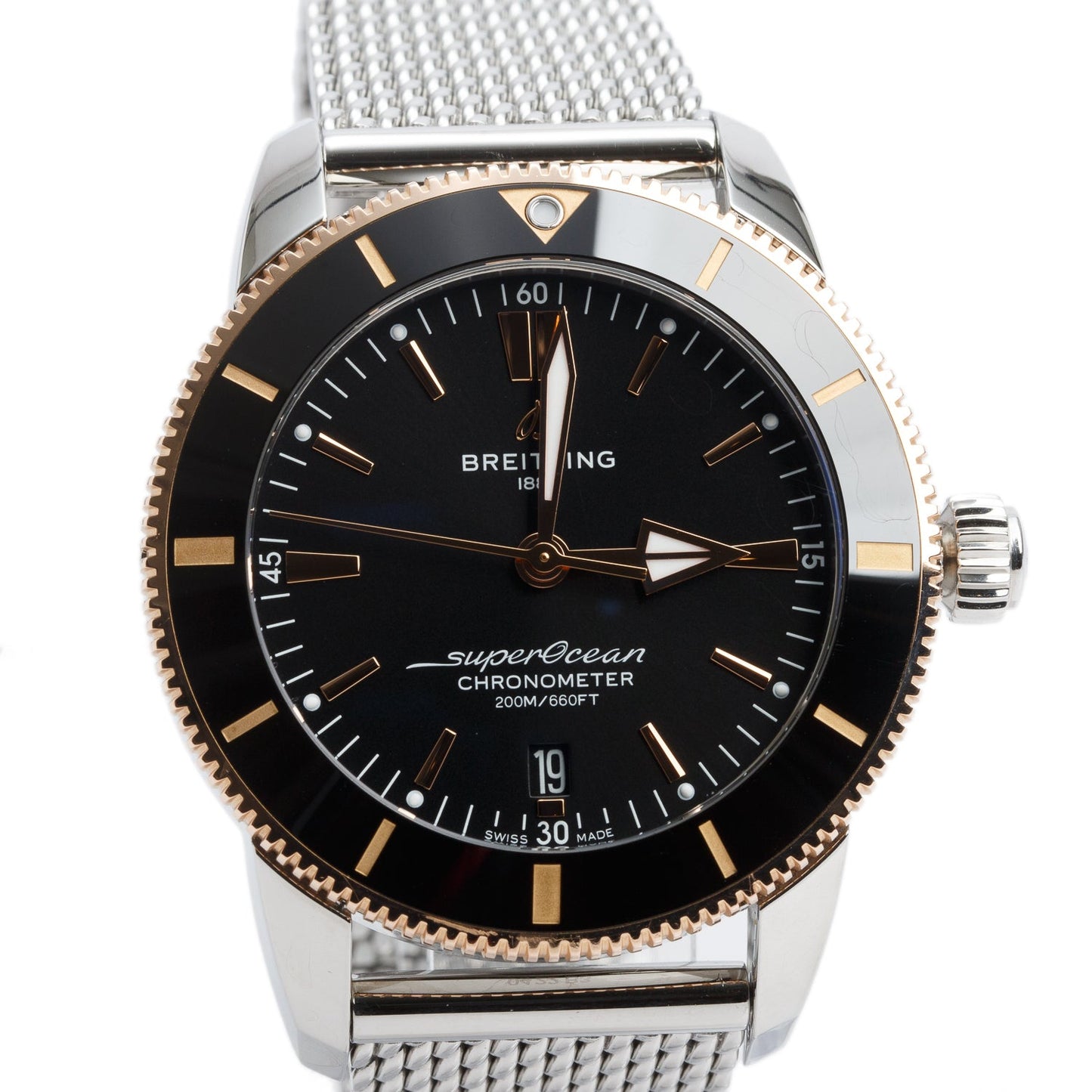 Breitling Stainless Steel & 18k Rose Gold Superocean Heritage B20 44 MM Automatic Watch Black Dial UB2030 / Box, Papers & Extra Strap