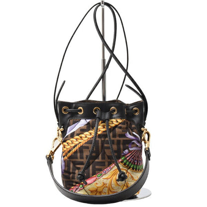 Fendi Fendace Leather Canvas 2Way Shoulder Bag