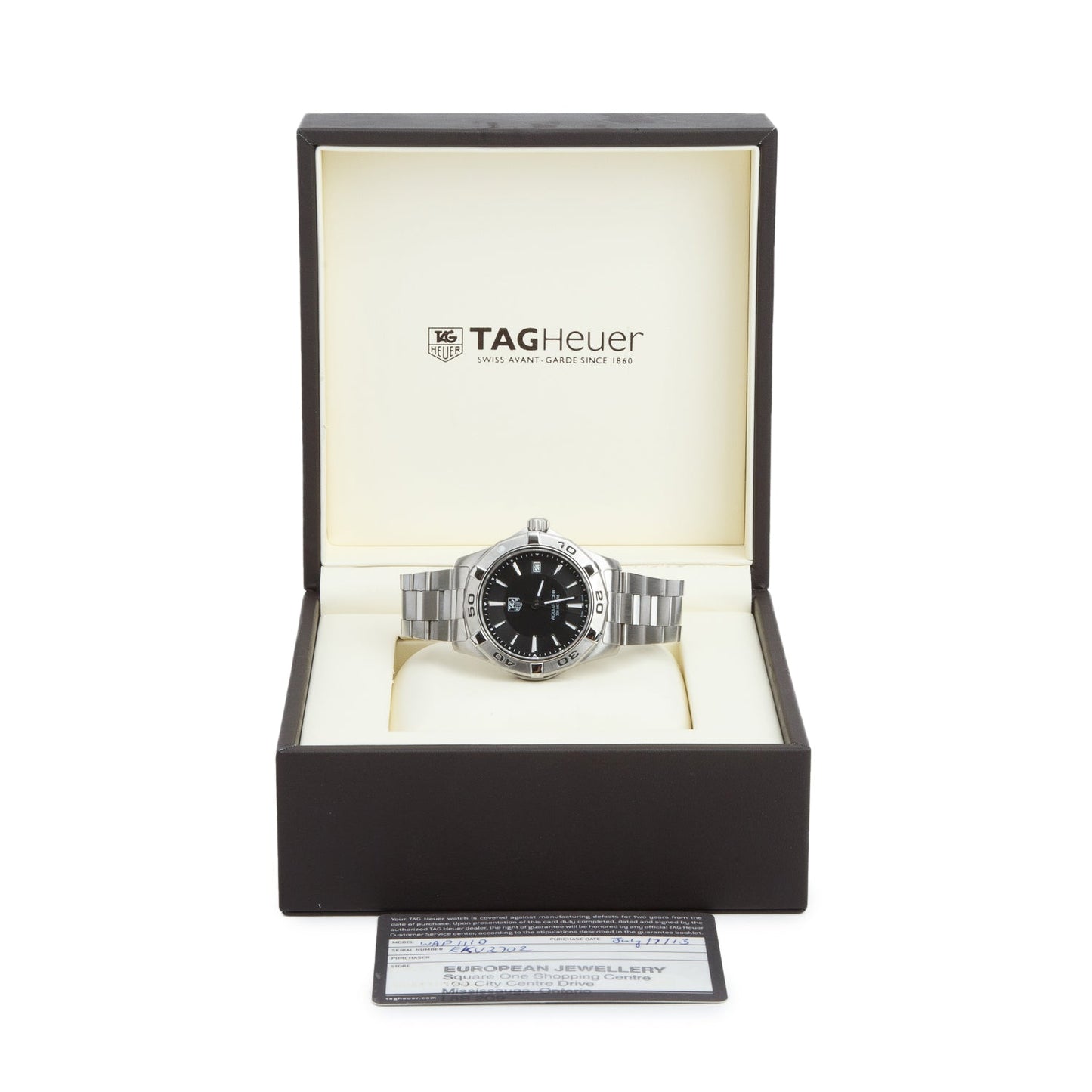 Tag Heuer Stainless Steel Aquaracer 39 MM Quartz Watch Black Dial WAP1110 w/ Box & Papers