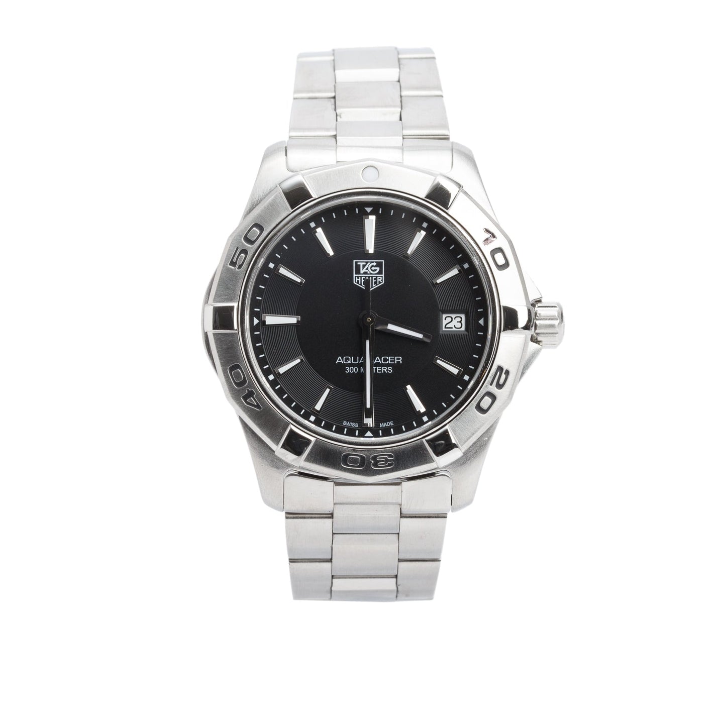 Tag Heuer Stainless Steel Aquaracer 39 MM Quartz Watch Black Dial WAP1110 w/ Box & Papers