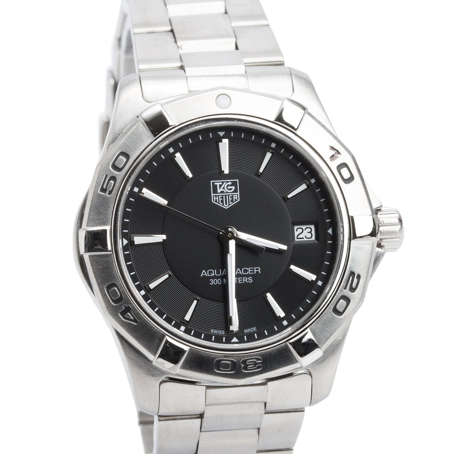 Tag Heuer Stainless Steel Aquaracer 39 MM Quartz Watch Black Dial WAP1110 w/ Box & Papers