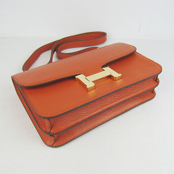 Luxury Hermes Calf Leather Message Bag Orange Golden