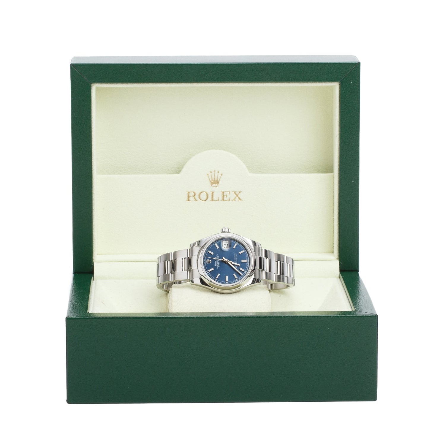 Rolex Stainless Steel Oyster Perpetual Datejust 31 MM Automatic Watch Blue Dial 178240 w/ Box