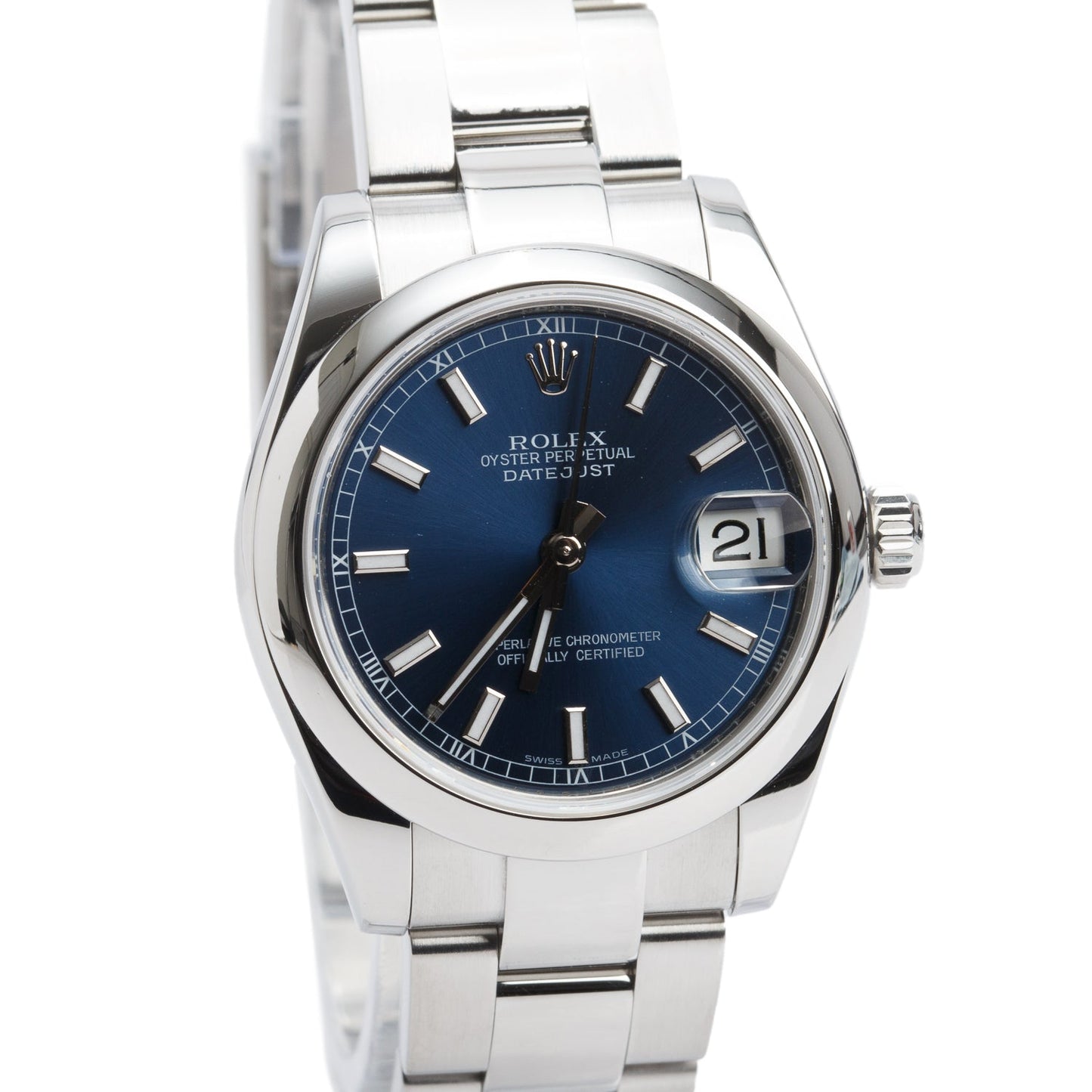 Rolex Stainless Steel Oyster Perpetual Datejust 31 MM Automatic Watch Blue Dial 178240 w/ Box