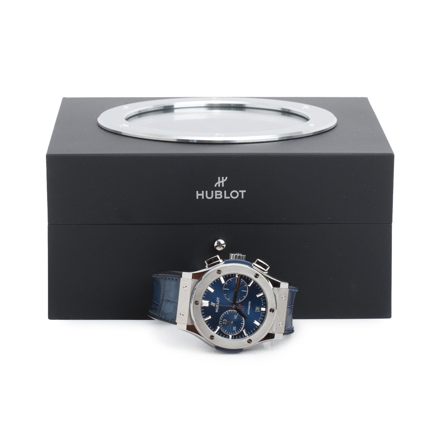 Hublot Titanium Classic Fusion 45 MM Chronograph Automatic Watch Blue Dial w/ Box