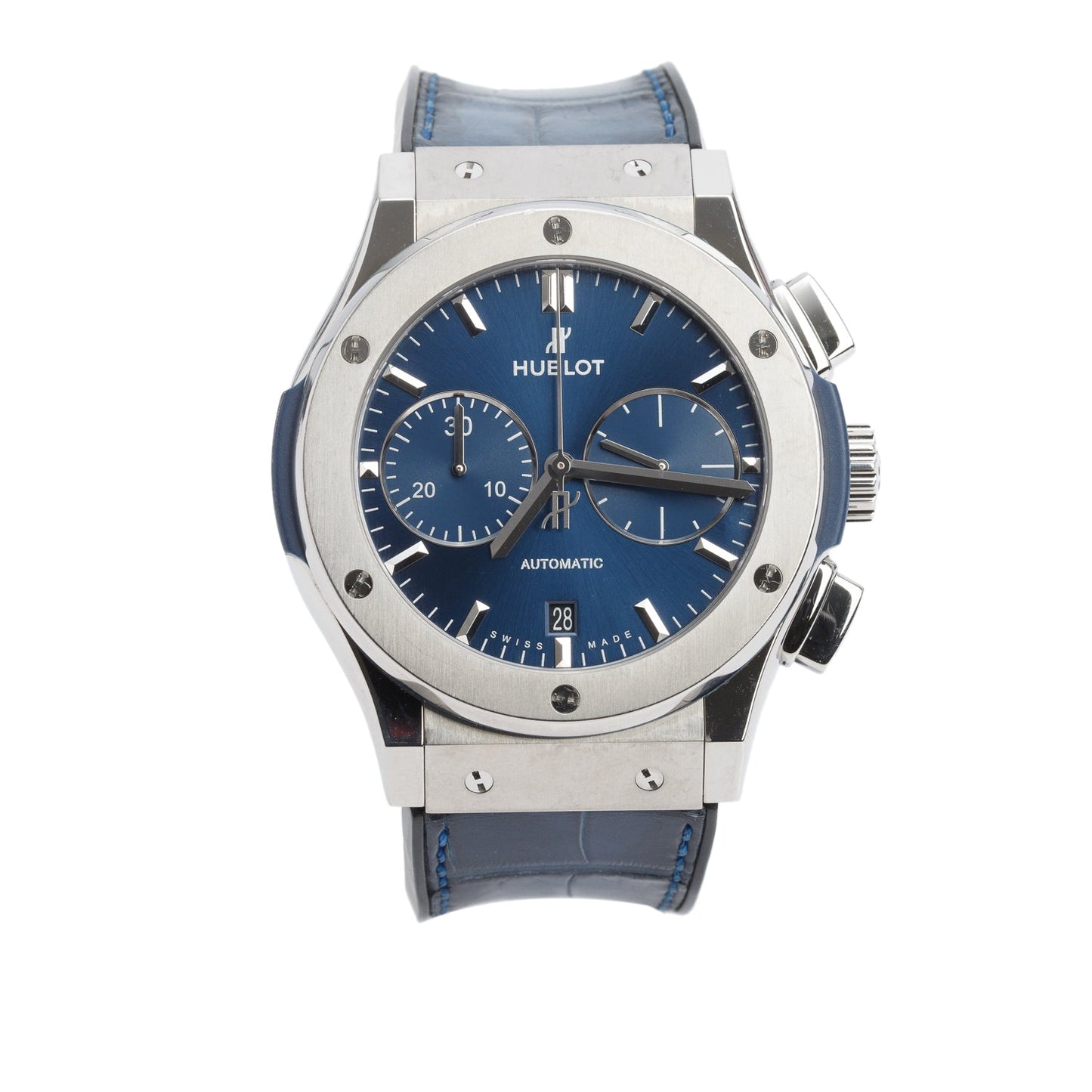 Hublot Titanium Classic Fusion 45 MM Chronograph Automatic Watch Blue Dial w/ Box