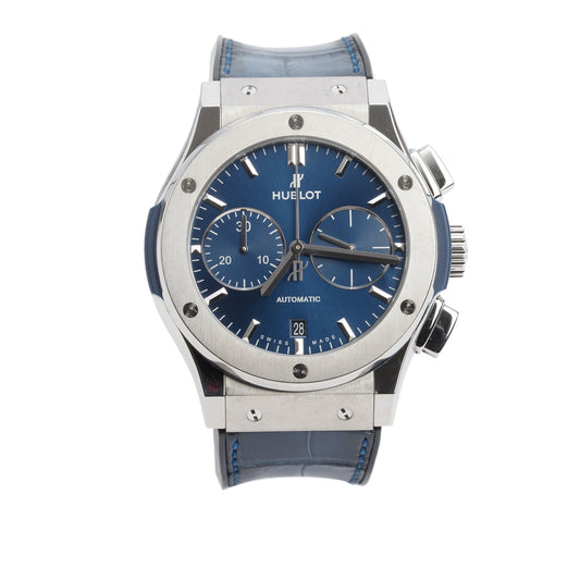 Hublot Titanium Classic Fusion 45 MM Chronograph Automatic Watch Blue Dial w/ Box