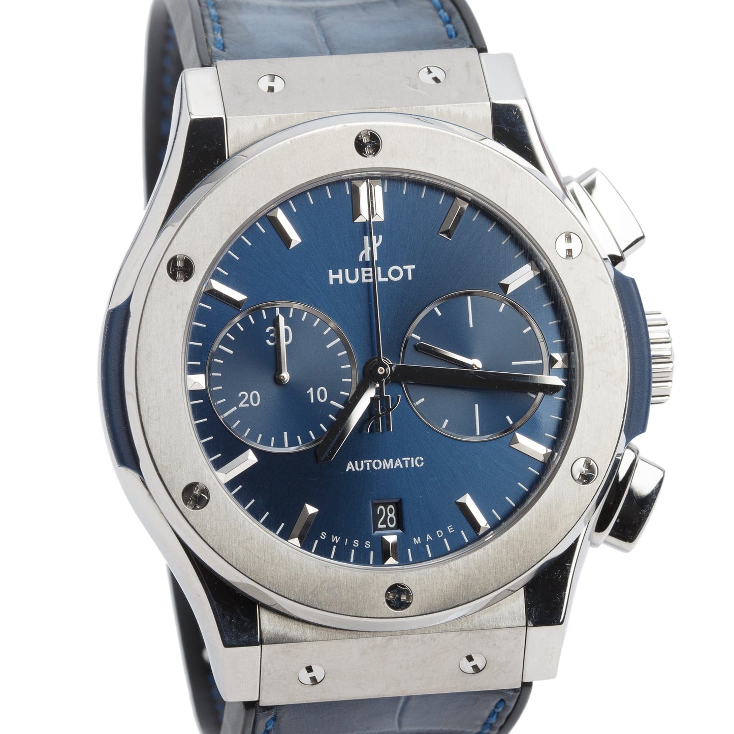 Hublot Titanium Classic Fusion 45 MM Chronograph Automatic Watch Blue Dial w/ Box